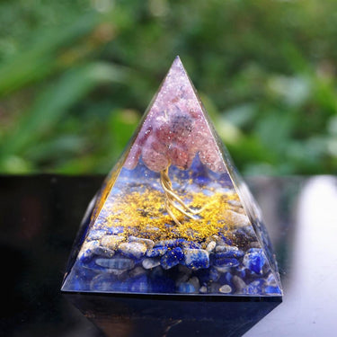 #38-Handmade Strawberry Quartz & Lapis Lazuli Tree of Life 'FIND your SOULMATE' ORGONITE Pyramid